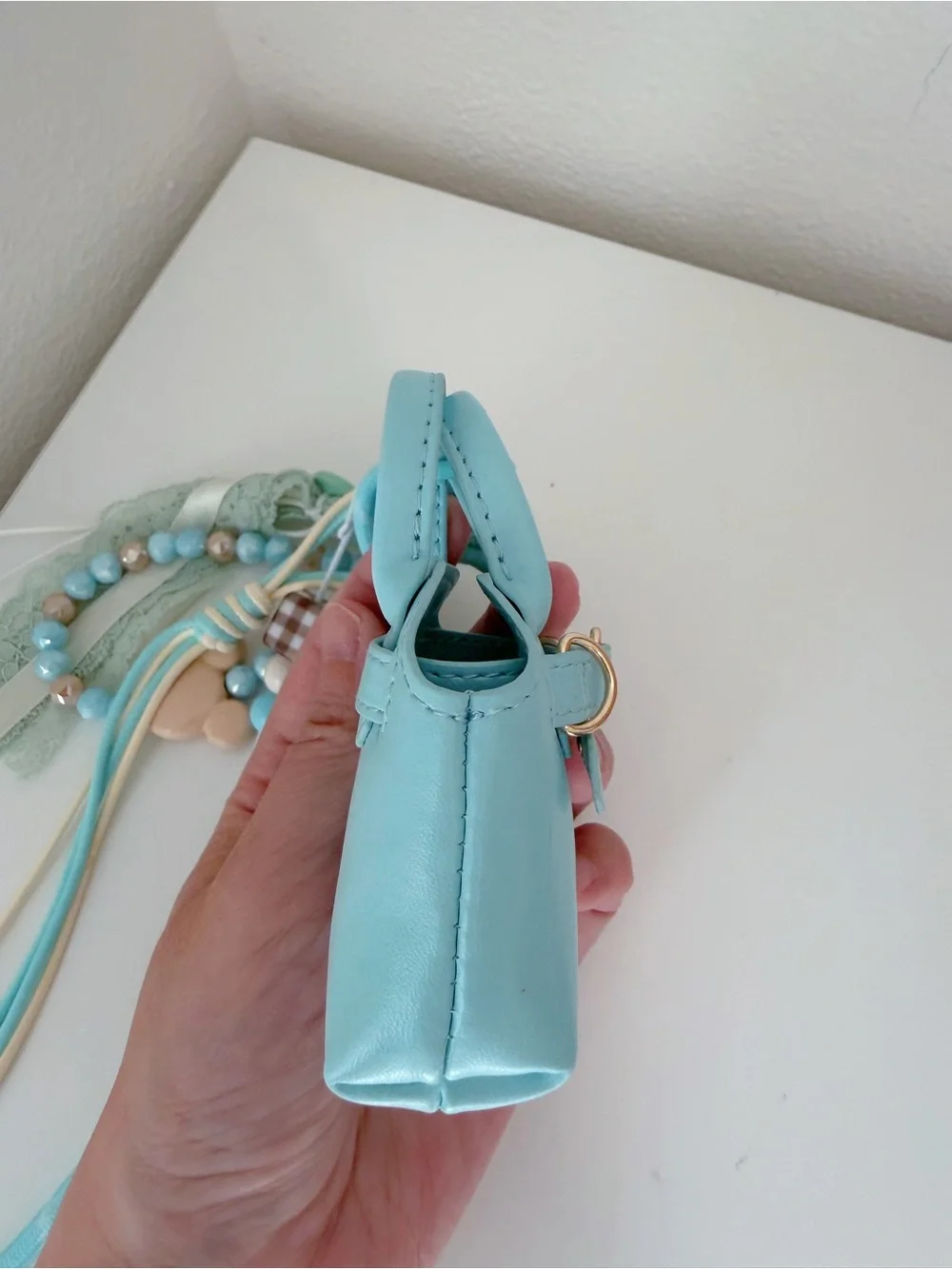 Aqua Blue Mini Bag Charm & Beaded Charm Set
